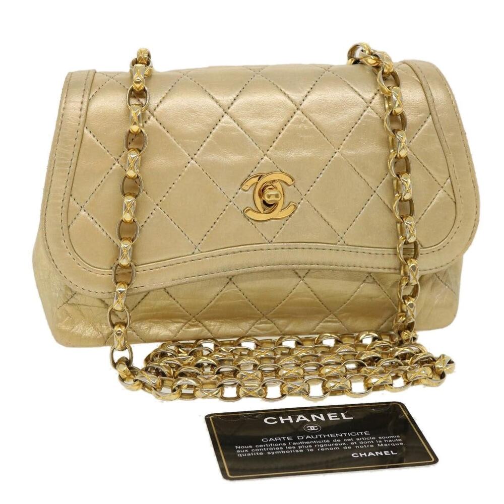 Chanel Matelasse Lambskin Turn Lock Chain Shoulder Bag Gold